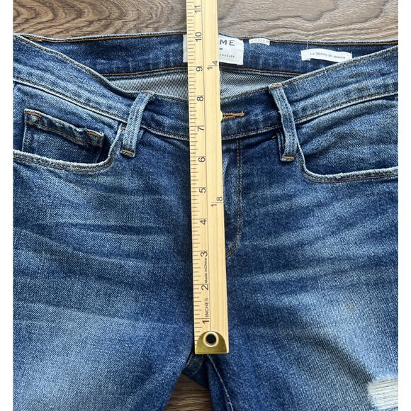 Frame Denim Jeans Womens 26 Le Skinny De Jeanne Feathered Hem Distressed Boho - Picture 9 of 12